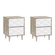 Pemberly Row Set of 2 2-Drawer Wood Nightstands with Tapered Legs in Oak/White