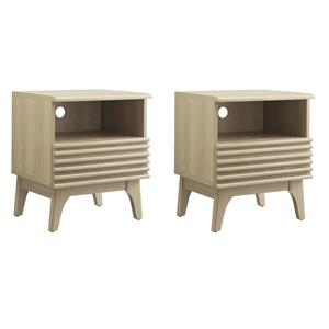 Pemberly Row Set of 2 Modern Particleboard Wood Nightstands - Oak Finish