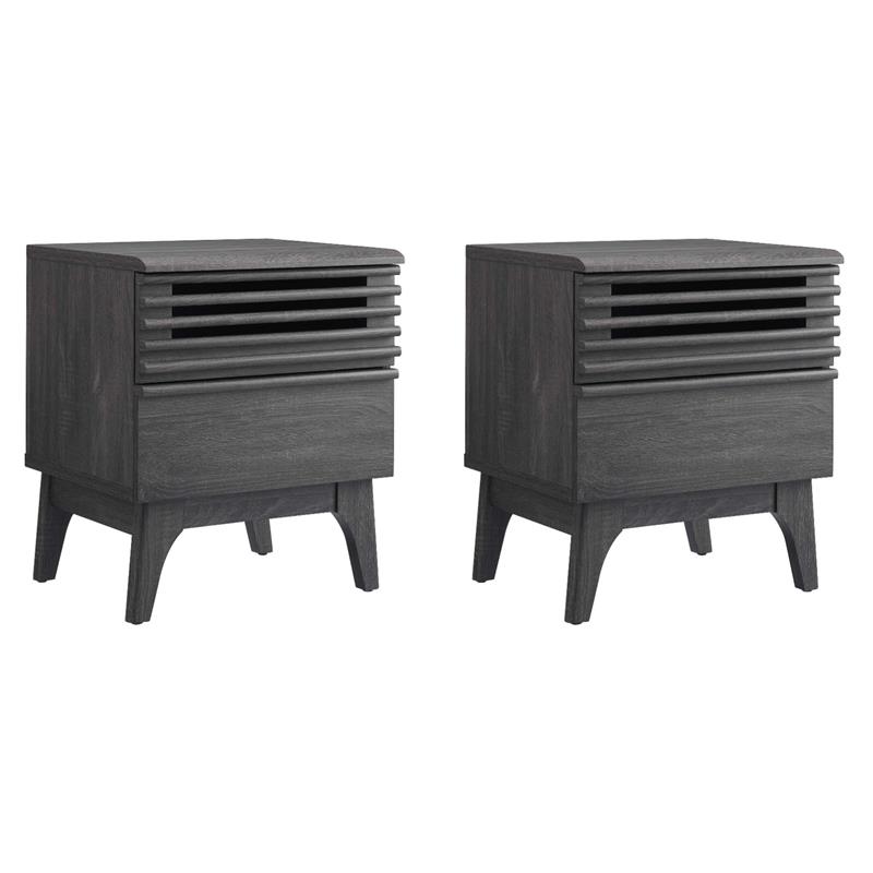 Pemberly Row Set of 2 Modern Particleboard Wood Nightstands in Charcoal Finish