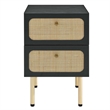 Pemberly Row Set of 2 2-Drawer Particleboard and Rattan Nightstands in Black