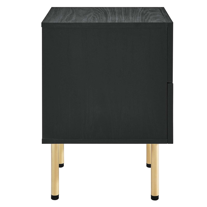 Pemberly Row Set of 2 2-Drawer Particleboard and Rattan Nightstands in Black