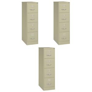 Pemberly Row Set of 3 4-Drawer Letter Width Vertical File Cabinet in Putty/Beige