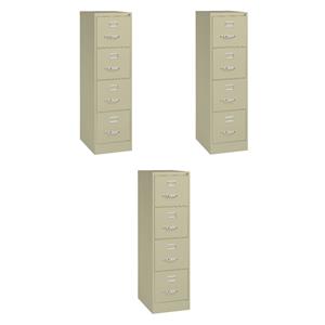 Pemberly Row Set of 3 4-Drawer Letter Width Vertical File Cabinet in Putty/Beige