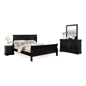Pemberly Row 4-piece Traditional Solid Wood King Sleigh Bedroom Set in Black