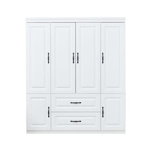 Pemberly Row 74&quot H Wood Closet 4 Doors White Wooden Armoire Wardrobe Closet