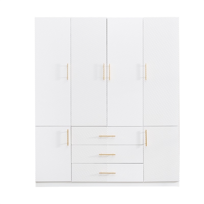 Pemberly Row Wood 4 Doors 3 Drawers White Closet Wardrobe Storage Armoire