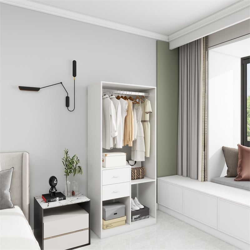 Pemberly Row White Wood Wardrobe Closet Organizer with Drawers