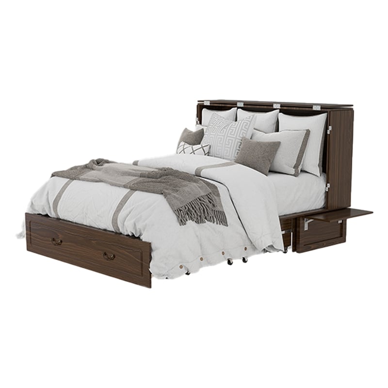 Pemberly Row Wood Murphy Cabinet Bed with Drawers in Antique Brass