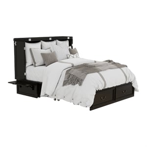 Pemberly Row Solid Wood Murphy Bed with 2 USB&Charging Ports in Brownish Black