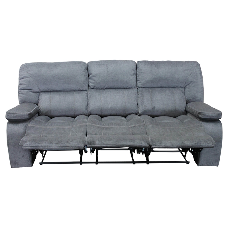 Pemberly Row Contemporary Polyester Manual Triple Reclining Sofa in Gray