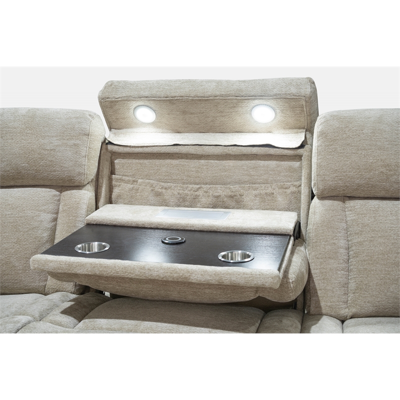 Pemberly Row Contemporary Fabric Power Console Sofa in Fossil Beige