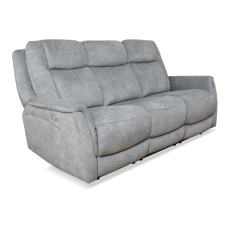 Pemberly Row Contemporary Fabric Power Zero Gravity Sofa in Hudson Gray