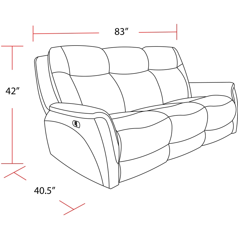 Pemberly Row Contemporary Fabric Power Zero Gravity Sofa in Hudson Gray