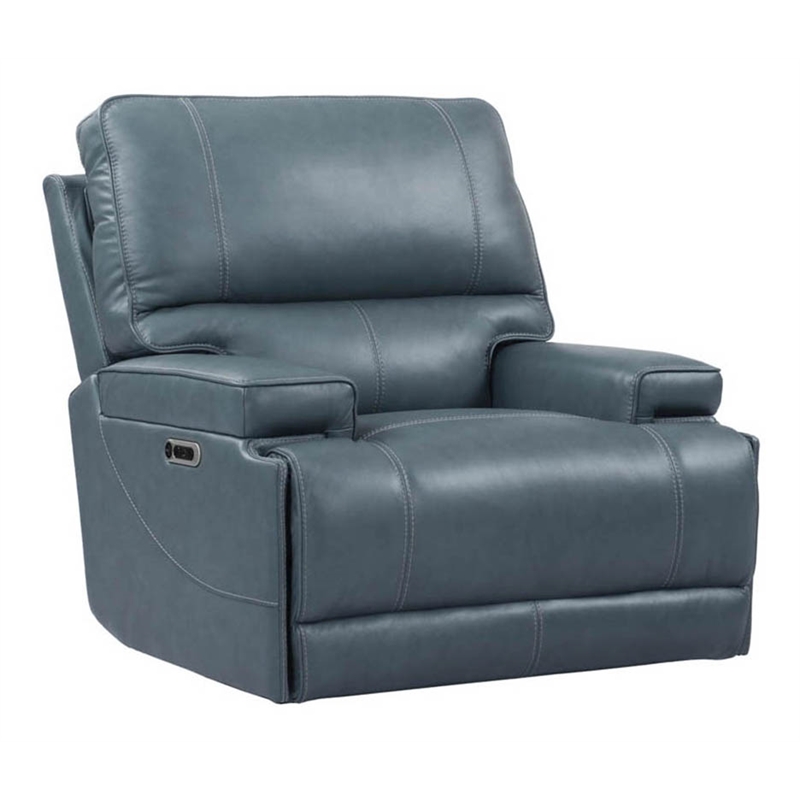 Pemberly Row Contemporary Leather Power Cordless Recliner in Azure Blue