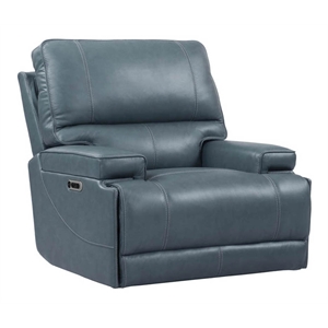 Pemberly Row Contemporary Leather Power Cordless Recliner in Azure Blue