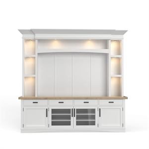 Pemberly Row Contemporary Wood TV Console with Hutch Back Panel in Gray