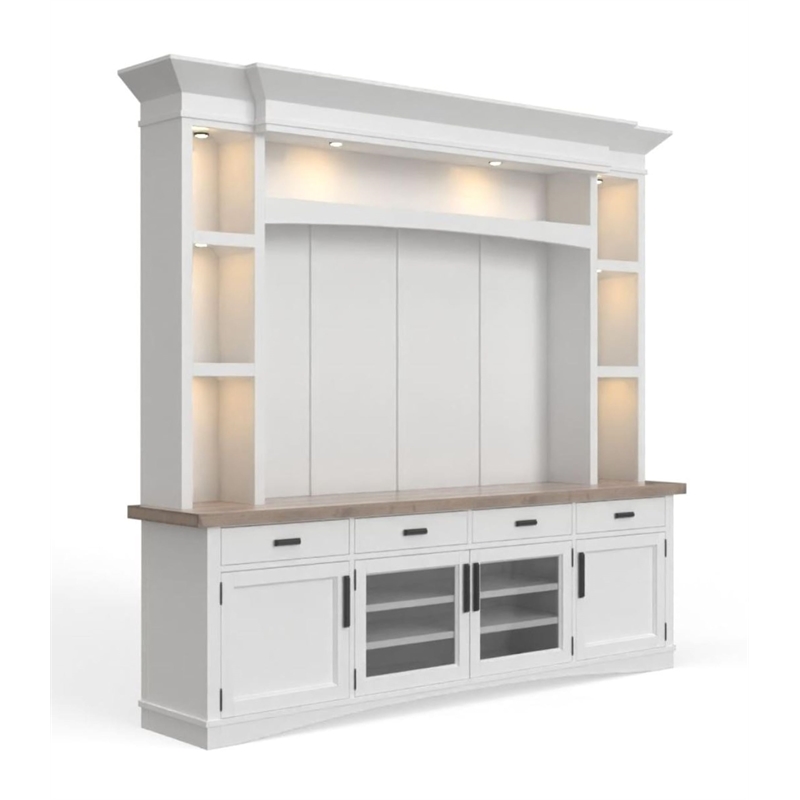 Pemberly Row Contemporary Wood TV Console with Hutch Back Panel in Gray