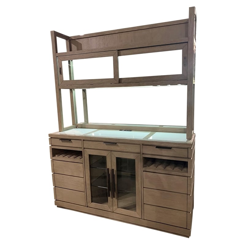Pemberly Row Contemporary Wood Buffet with Hutch in Moonstone Taupe