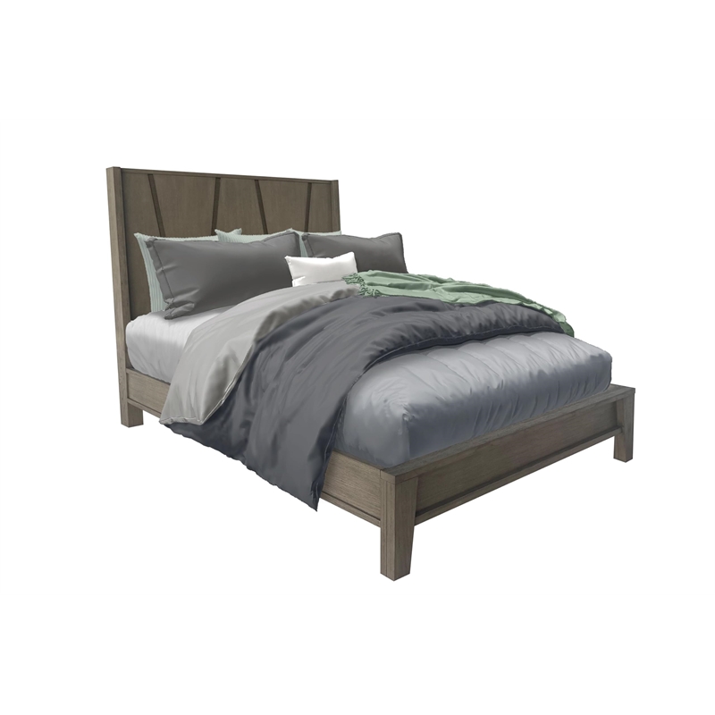 Pemberly Row Contemporary Wood Queen Panel Bed in Moonstone Gray