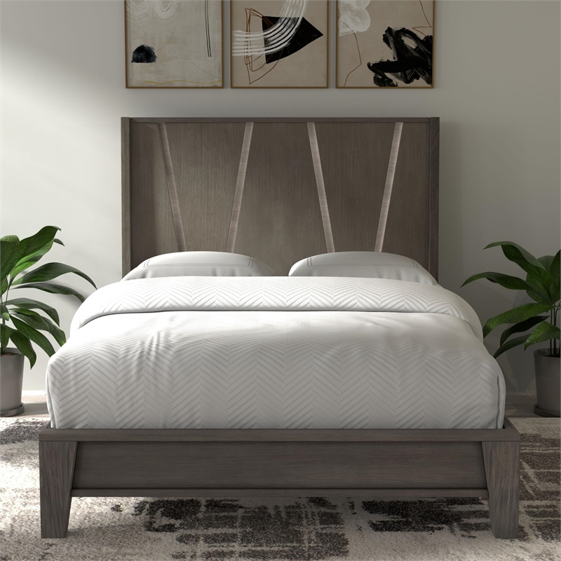 Pemberly Row Contemporary Wood King Panel Bed in Moonstone Gray