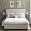 Pemberly Row Traditional Fabric Queen Bed in Crepe Beige Finish