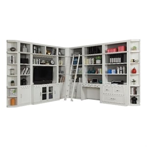 Pemberly Row Contemporary Engineered Wood White 13 Piece Corner Library Wall