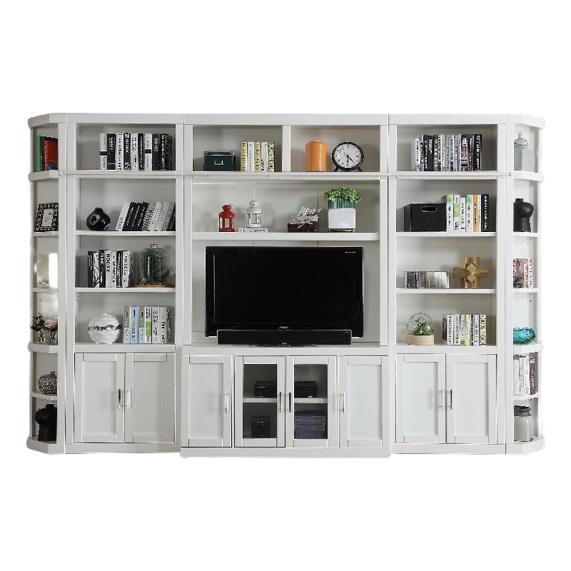 Pemberly Row Contemporary Engineered Wood White 6 Piece Large Entertainment Wall