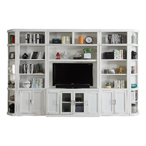 Pemberly Row Contemporary Engineered Wood White 6 Piece Large Entertainment Wall