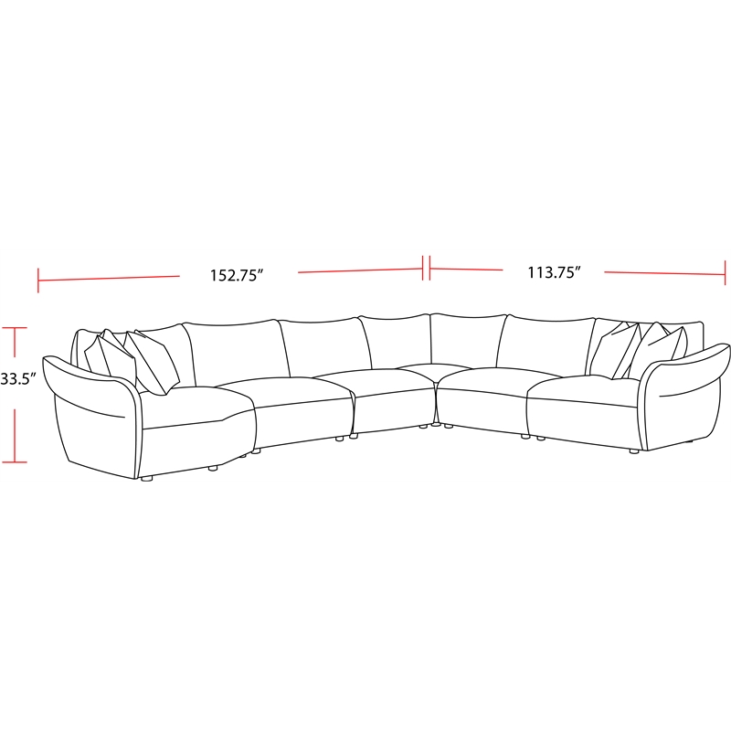 Pemberly Row Contemporary Canes Cobblestone 6 Piece Modular Sectional