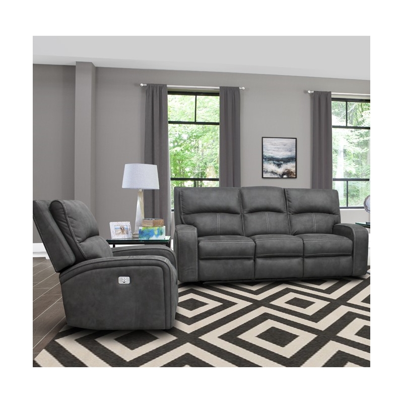 Pemberly Row Contemporary Slate Power Reclining Sofa and Recliner