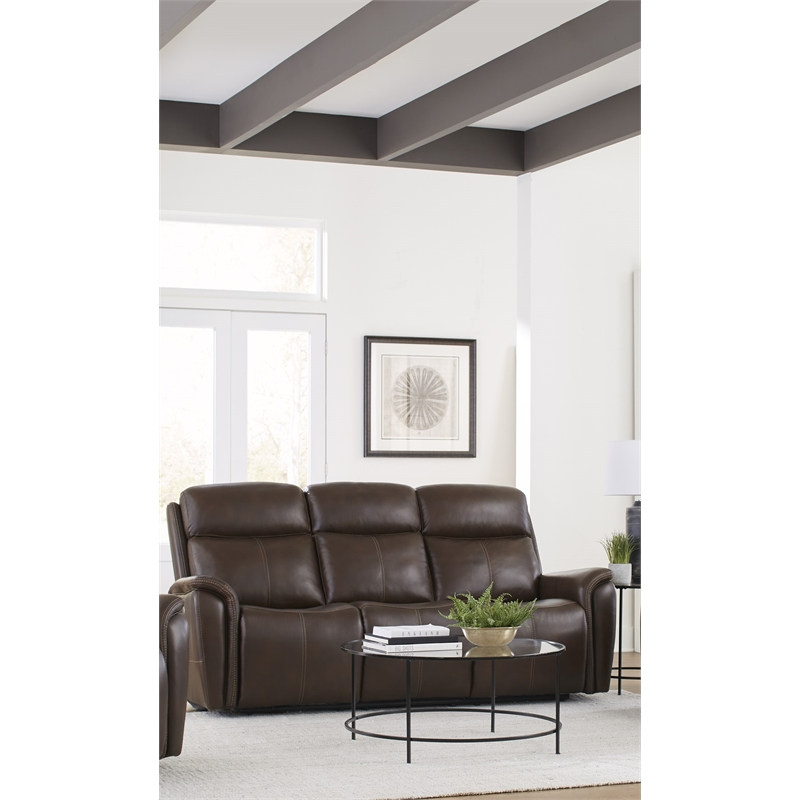 Pemberly Row Contemporary Leather Auburn Power Reclining Sofa
