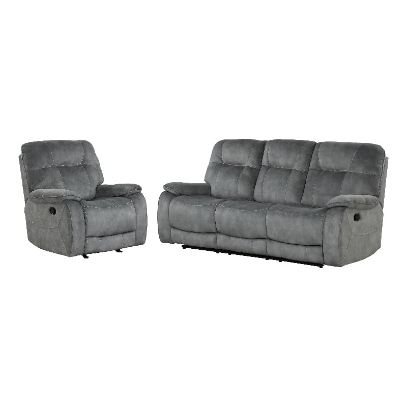 Pemberly Row Contemporary Shadow Grey Manual Reclining Sofa and Recliner
