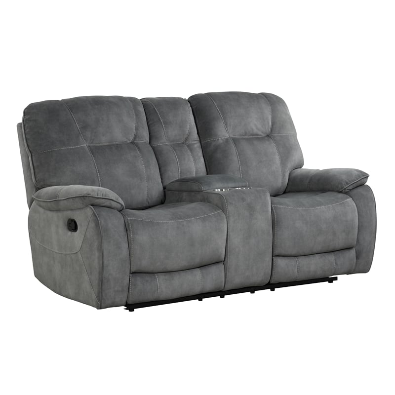 Pemberly Row Contemporary Shadow Grey Manual Reclining Sofa and Loveseat
