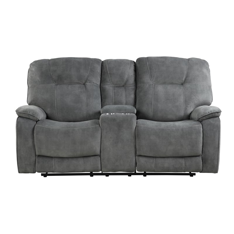 Pemberly Row Contemporary Shadow Grey Manual Reclining Sofa and Loveseat