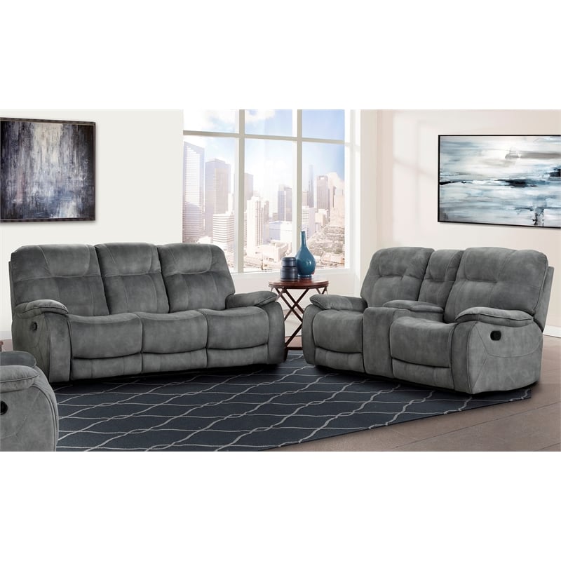 Pemberly Row Contemporary Shadow Grey Manual Reclining Sofa and Loveseat