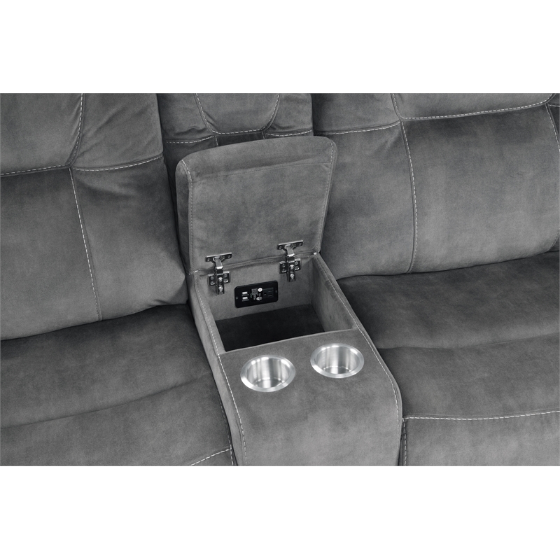 Pemberly Row Contemporary Shadow Grey Manual Reclining Sofa and Loveseat