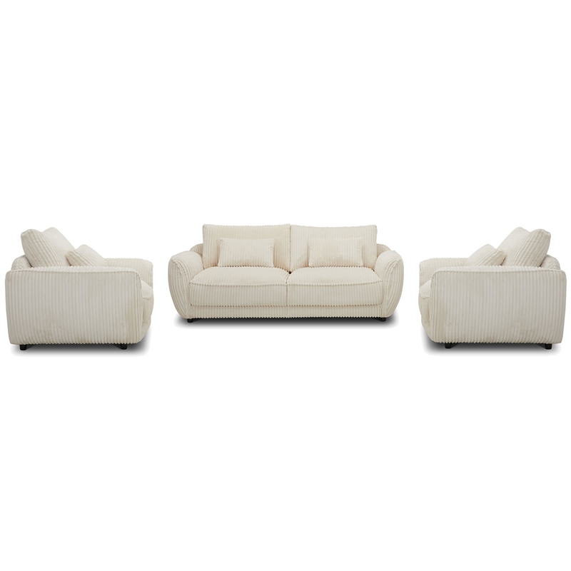 Pemberly Row Contemporary Mega Ivory Sofa and 2 Chair and Half