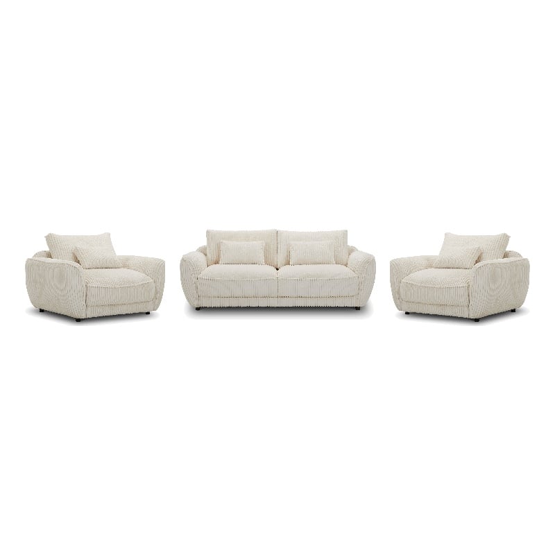 Pemberly Row Contemporary Mega Ivory Sofa and 2 Chair and Half