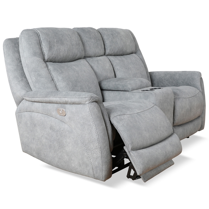 Pemberly Row Contemporary Hudson Grey Power Reclining Sofa and Loveseat