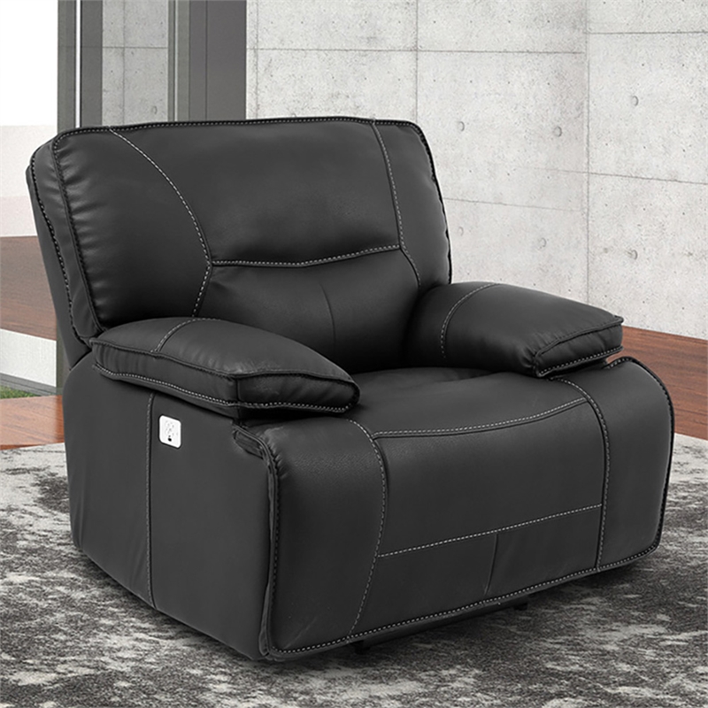 Pemberly Row Contemporary Black Power Reclining Sofa and Two Recliners
