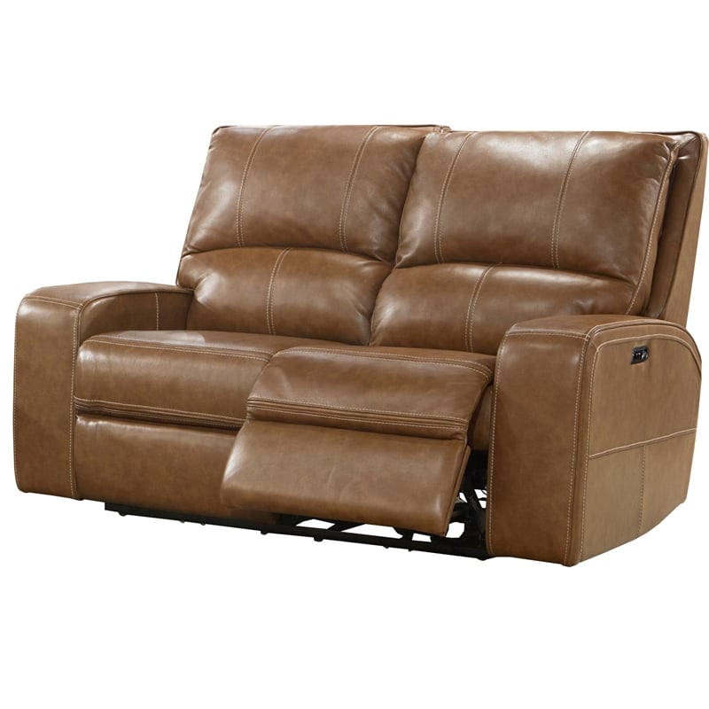 Pemberly Row Contemporary Bourbon Power Reclining Sofa and Loveseat
