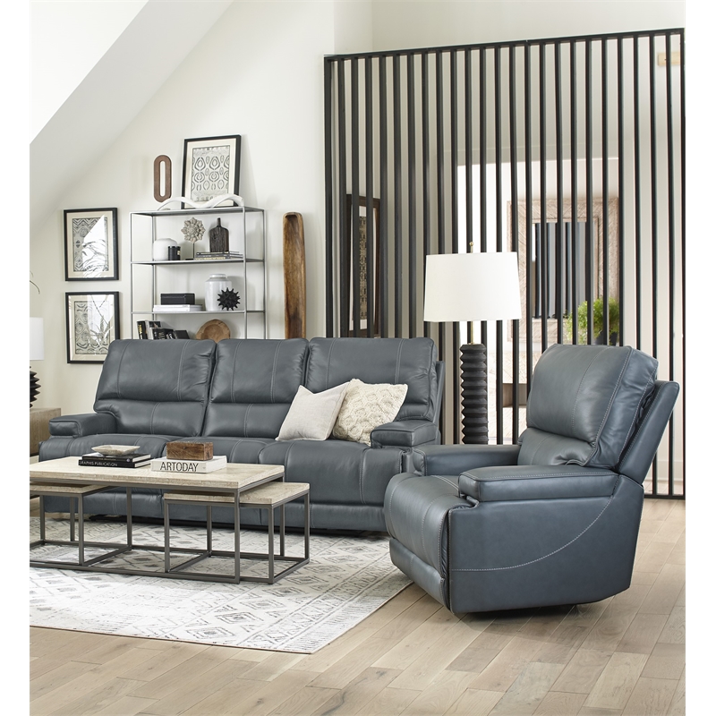 Pemberly Row Contemporary Azure Power Reclining Sofa and Recliner