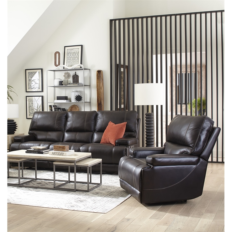 Pemberly Row Contemporary Coffee Power Reclining Sofa and Recliner