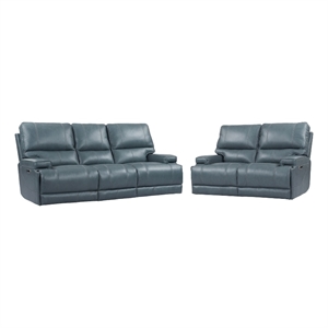 Pemberly Row Contemporary Azure Power Reclining Sofa and Loveseat