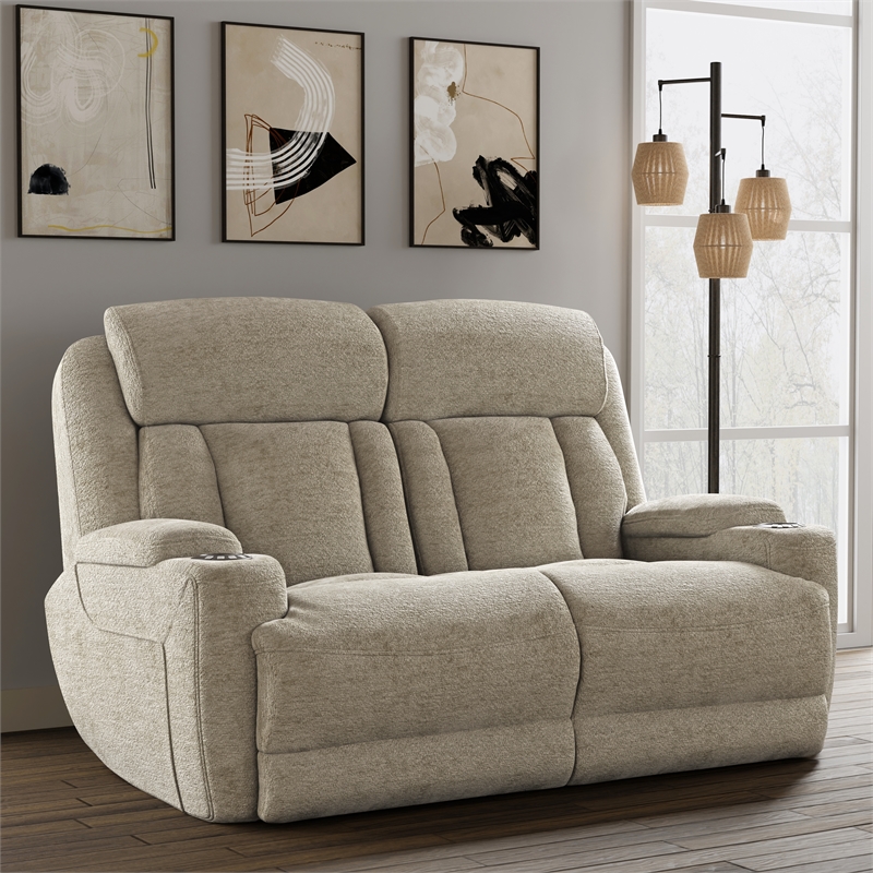 Pemberly Row Contemporary Fabric Power Reclining Sofa and Loveseat