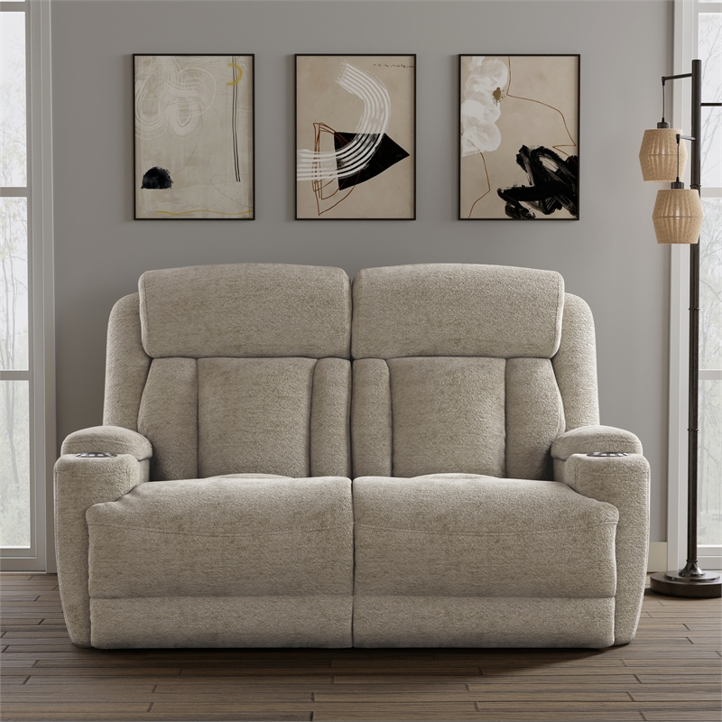 Pemberly Row Contemporary Fabric Power Reclining Sofa and Loveseat