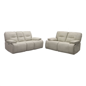 Pemberly Row Contemporary Oyster Power Reclining Sofa and Loveseat