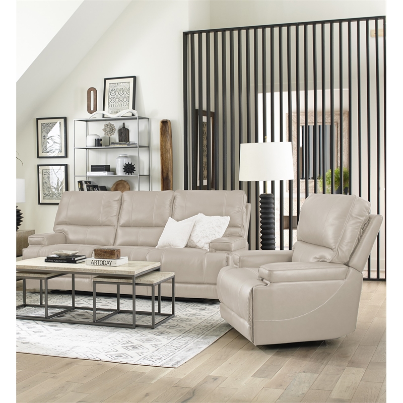 Pemberly Row Contemporary Linen Power Reclining Sofa and Recliner
