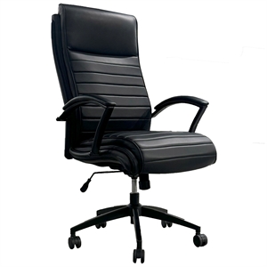 Pemberly Row Contemporary Top Grain Leather Desk Chair in Black