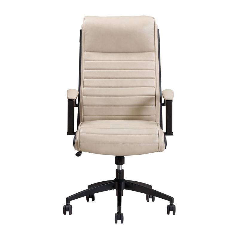 Pemberly Row Contemporary Top Grain Leather Desk Chair in Cream